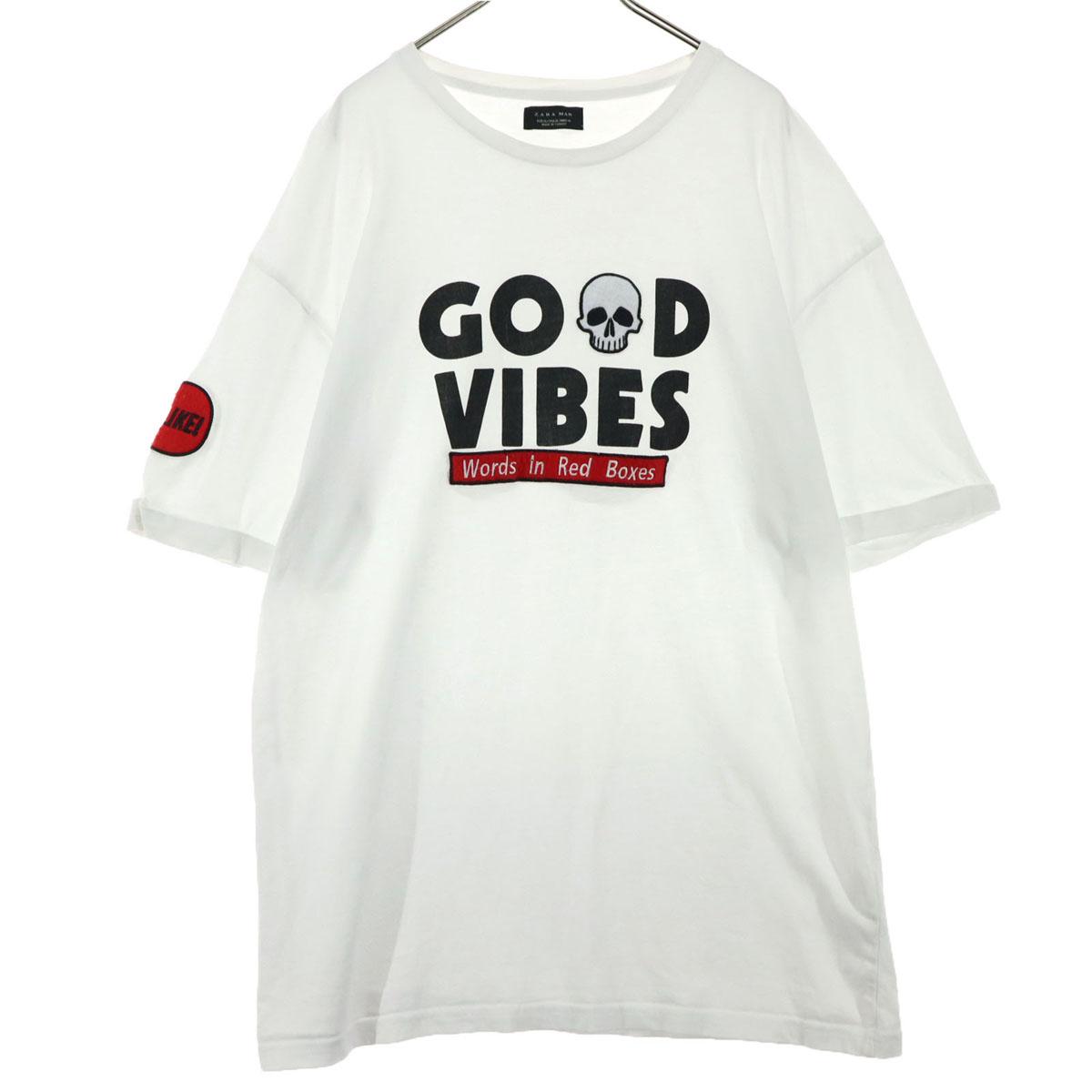 

Косметические товары ZARA Футболка с коротким рукавом с принтом XL белая Мужская Б/у