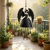 Gothic Wind Chime Dark Angel Chime, Winged Black Memorial Hanging Windbell for Outdoor Garden Porch Patio Decor Elegant Accessory