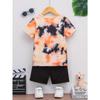 Summer Children's Round Neck Short Sleeved Shorts T-shirt with 3D Pattern Digital Printing Tie Dye Knit Top, Suitable for Outdoor Wear