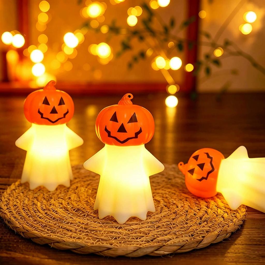 Halloween Light Up Pumpkin Ghost Figurine Decorative Tabletop LED Night Light Halloween Party Decoration Indoor Outdoor Seasonal Ornament