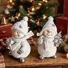 Snowman Collectibles for Christmas 2Pcs Figurine, Cute Tabletop Decor, Resin Snow Statue with Indoor Countertop Displays Knit Hat Scarf Home
