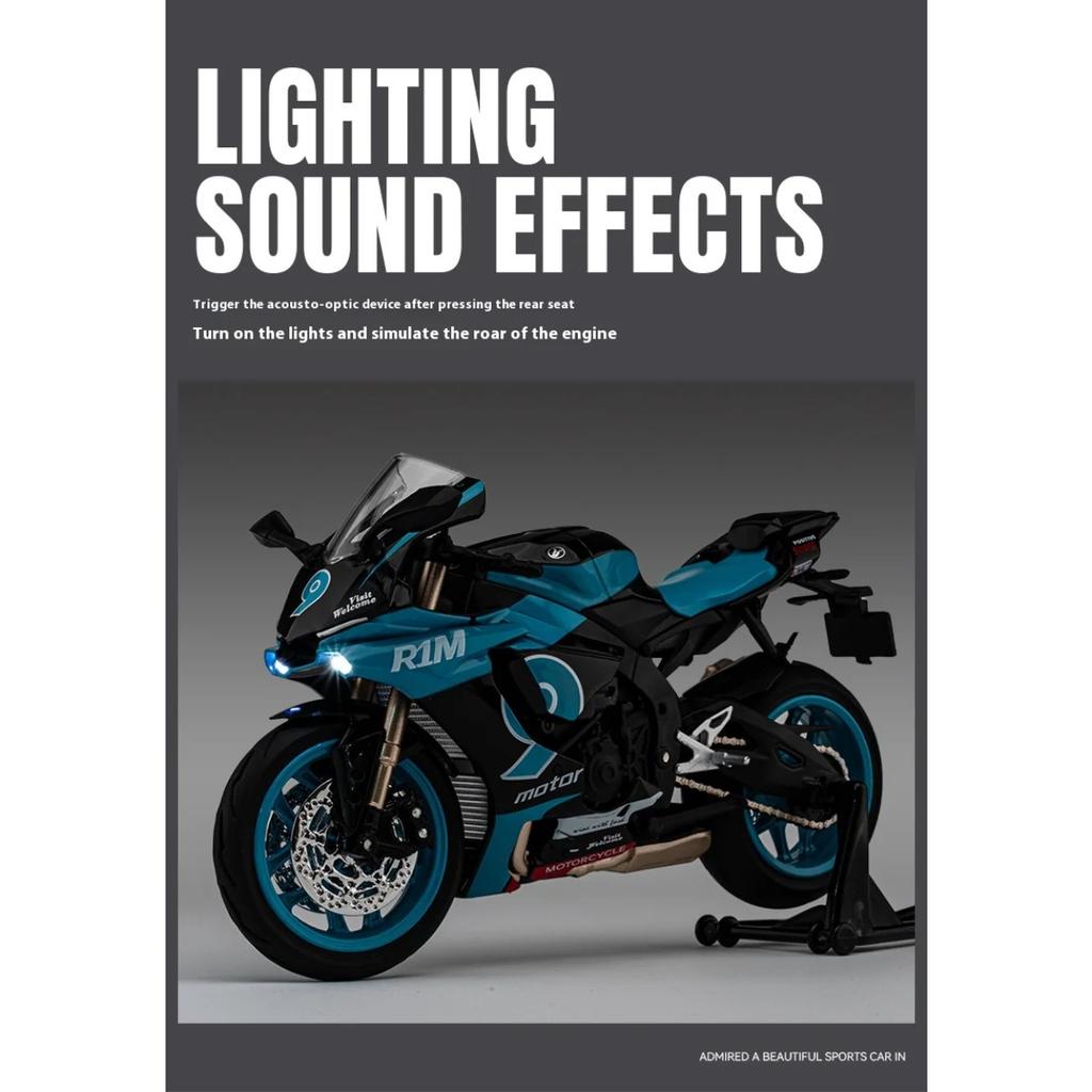 1/12 Yamaha R1M Car Model Simulation Sound and Light Belt Base Motorcycle Toy Ornaments To Give Your Boyfriend Gift