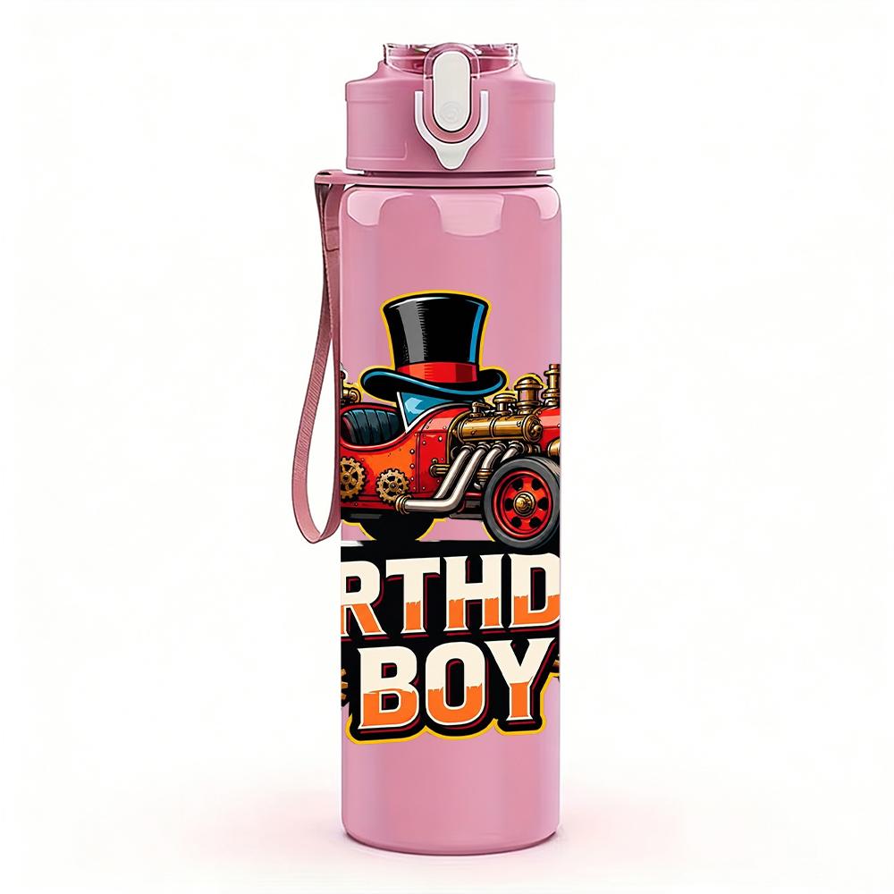 1PC Steam Train Birthday Boy Letter 750ml Color Plastic Water Bottle Leakproof Flip Straw Lid For Sports Office Home Use