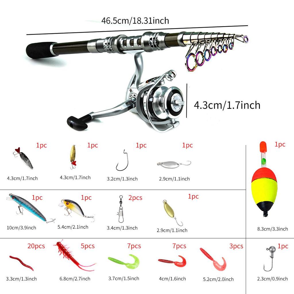 Portable Telescopic Fishing Rod & Reel Set with Soft Bait, Hook, and Line for Long Cast Sea Fishing
