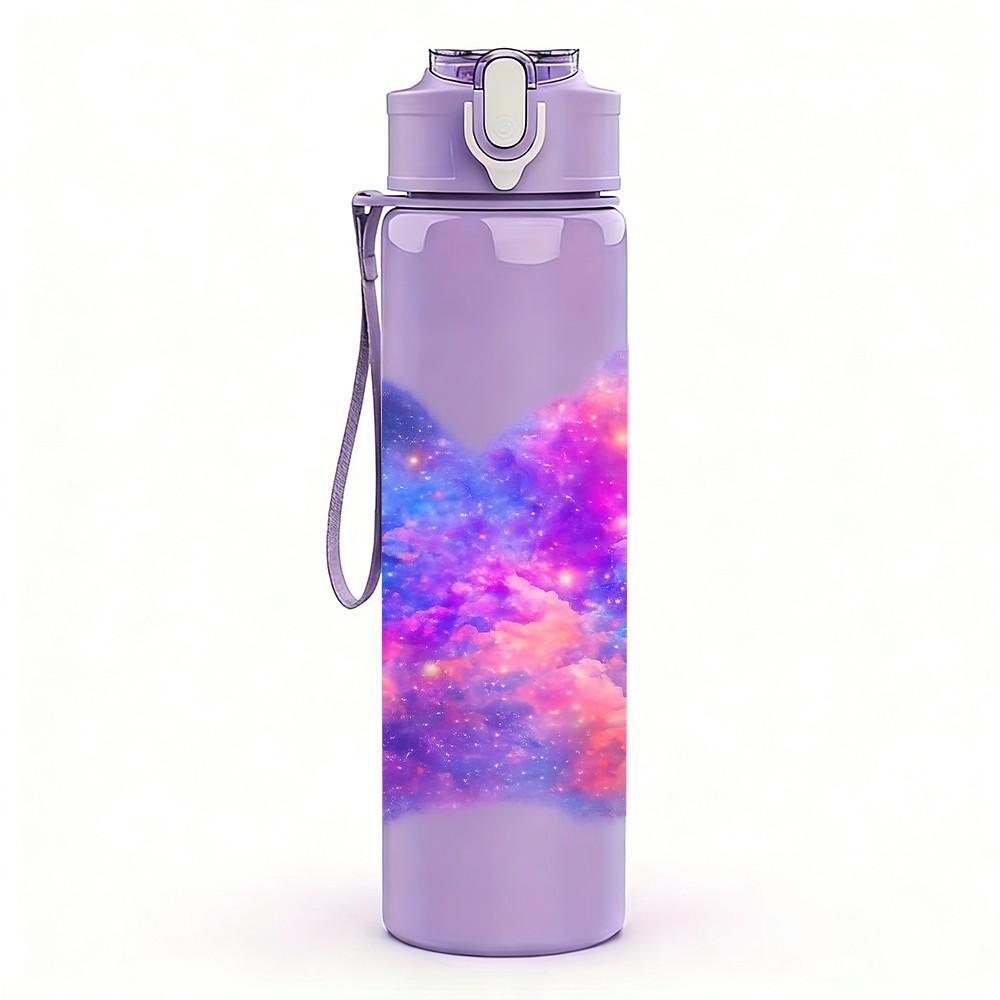 1PC Galaxy Nebula Butterfly Color Print 750ml Color Plastic Sports Water Bottle Leakproof Flip Straw Lid Suitable for Sports Office Home Use