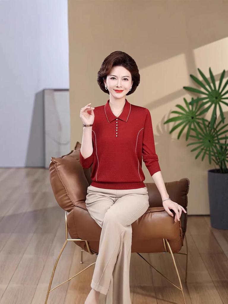 Women's Lapel Wool Sweater - Age-Defying Loose Fit for Spring & Autumn