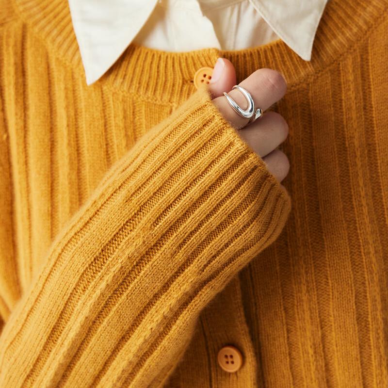 PALUOPO Women's Ribbed Jacquard Round Neck Cashmere Cardigan