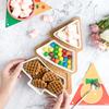 Ceramic Appetizer Dishes With Bamboo Tray Set Dinner Serving Tray Cake Fruit Dessert Plate Tree Dish (3 Saucers + 1 Tray)