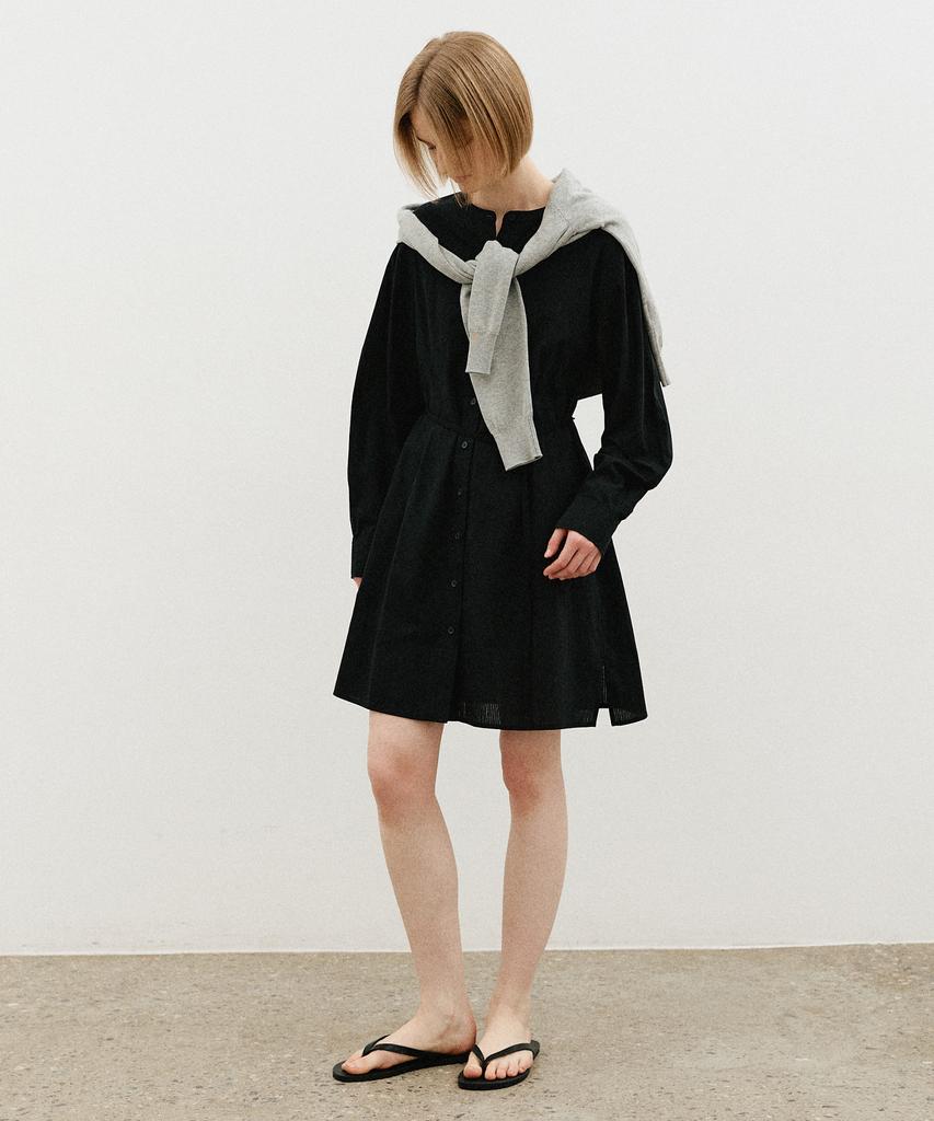 ARTID Round Neck Belted Shirt Dress_Black