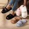Cozy Furry Slippers for Women, Refined Golden Buckle for Strap Adjustment, Thick Warm Plush Slippers