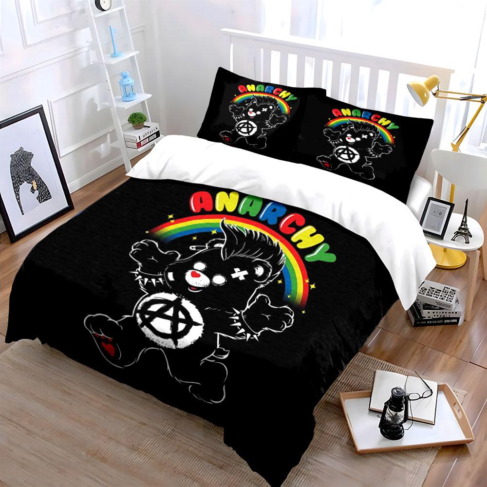 "Rainbow Punk Bear Decor Set" Bedding Set with 1 Duvet Cover 2 Pillowcases Single Double King Queen, Gift
