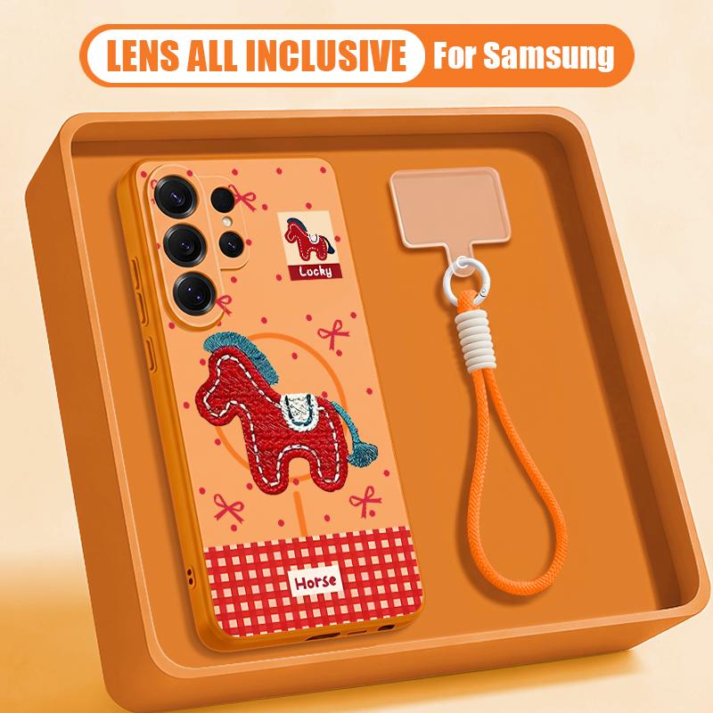 Vintage Lucky Golden Horse Case For Samsung S26 S25 Ultra S24 S23 FE S22 A15 A16 A17 A35 A36 A37 A54 A55 A56 A57 5G Hybrid Magnetic Matte Cover