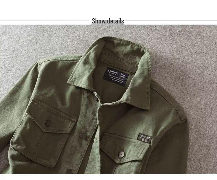 Herren Locker Geschnittene Freizeitjacke mit mehreren Taschen - Einfarbig, Japanischer Stil, Frühling/Herbst.