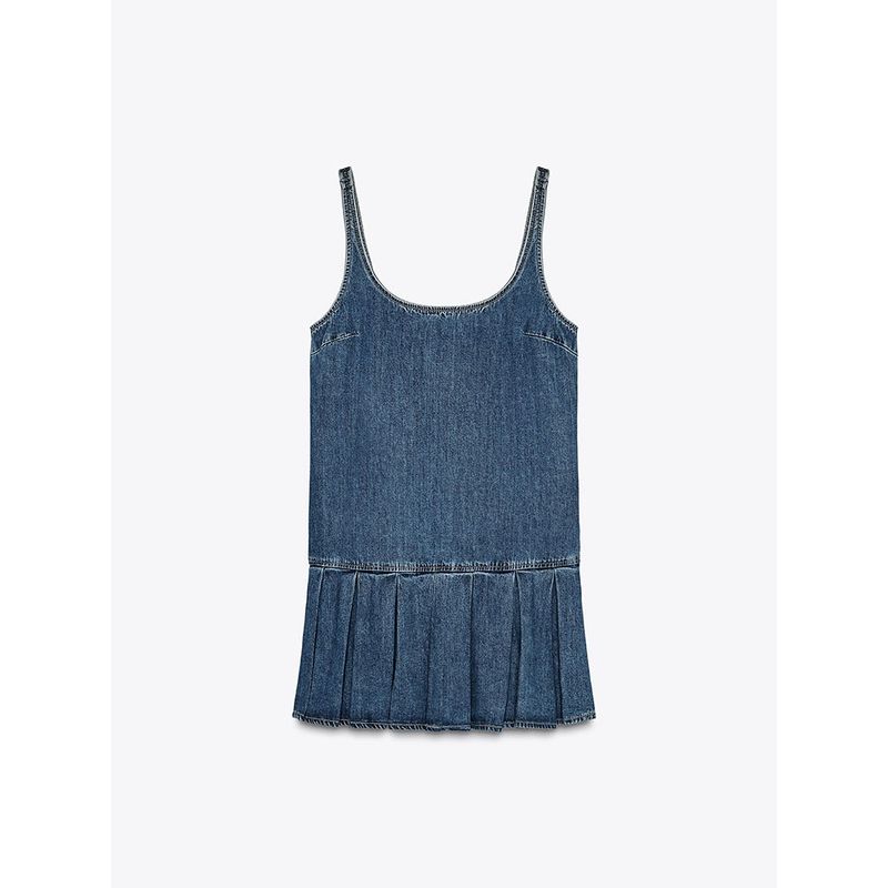 Za2025 Summer New Product Women's Clothes Wide Pleated Shoulder Strap round Neck Denim Sleeveless Vest Dress 4365081 401