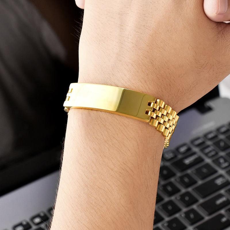 Mens Geometric Blank Titanium Steel Bracelet With Engraving Space Gold Black Tone Fashion OL Style Business Gift
