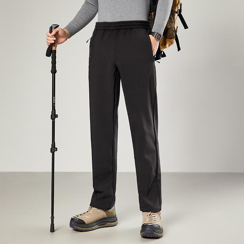 Unisex Fleece-Lined Soft Shell Pants: Warm, Waterproof, Elastic, Straight-Leg for Autumn/Winter Outdoor Hiking & Mountaineering.