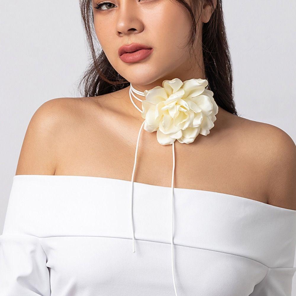 Fashion Accessory Exaggerated Design Rose Flower Adjustable Length Big Rose Rope Romantic Style Large Petal Flower Party Wear