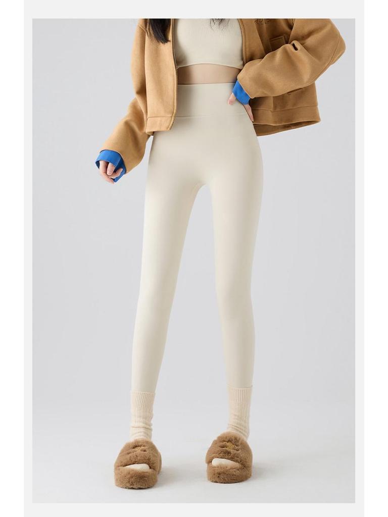 Women's High-Waist Matte Shark Yoga Leggings - Plus Velvet, Slimming, Brushed for Autumn/Winter 2025