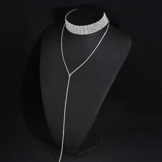 Multilayer Full Rhinestone Pendant Necklace Thick Women Statement Jewelry Gift