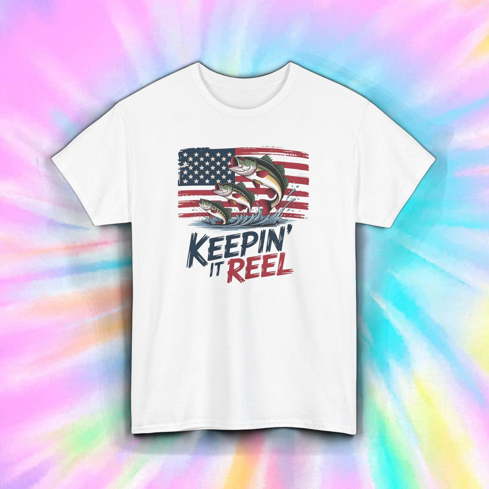 Keepin It Reel Fishing Shirt Funny USA Flag Bass Graphic Tee Gift Idea S-5XL XXXL