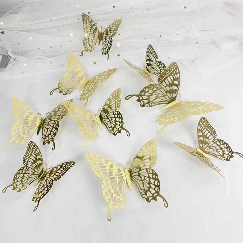 12Pcs 3D Hollow Colorful Butterfly Wall Stickers For Wedding Decoration Bedroom Children's Room Wall Art Kids Room Living Room
