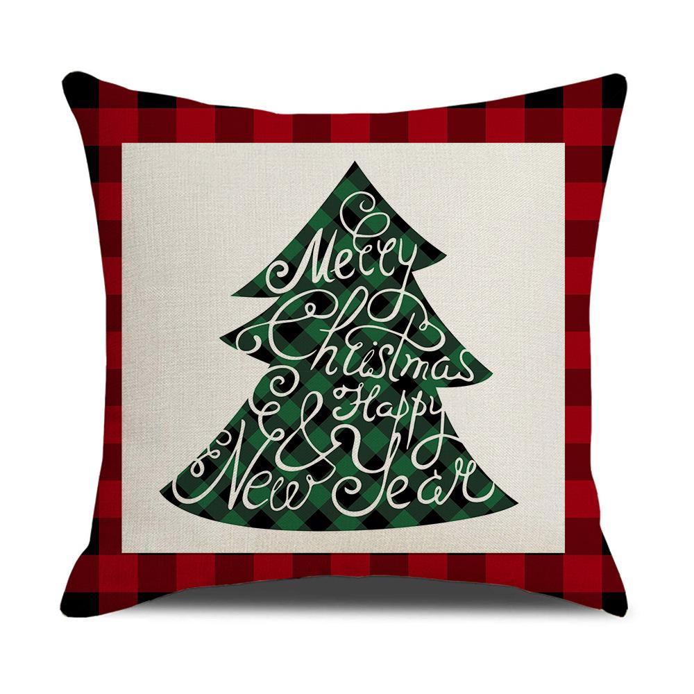 Red and Black Christmas Throw Pillow Cover Linen Print Christmas Elk Sleigh Pillow Sofa Cushion Cover