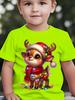 Christmas and Summer Children's Fashionable T-shirt, Spotted Deer Lantern Cartoon Pattern Printed Casual Parent-child Top