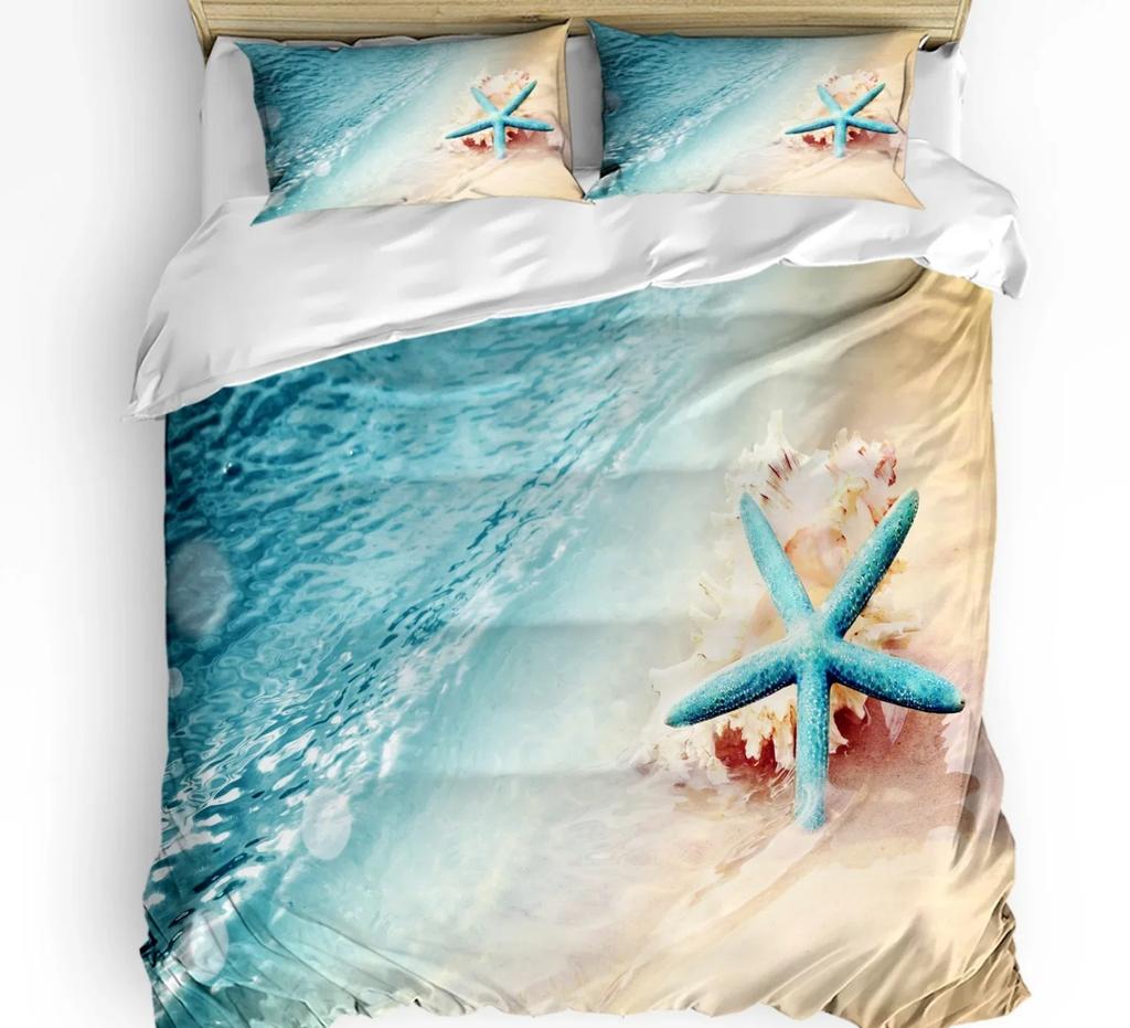 Comforter Shell Starfish With Custom 3 Pcs King Size Blue Ocean Coral Bedding Set Home Textile Room Decoration