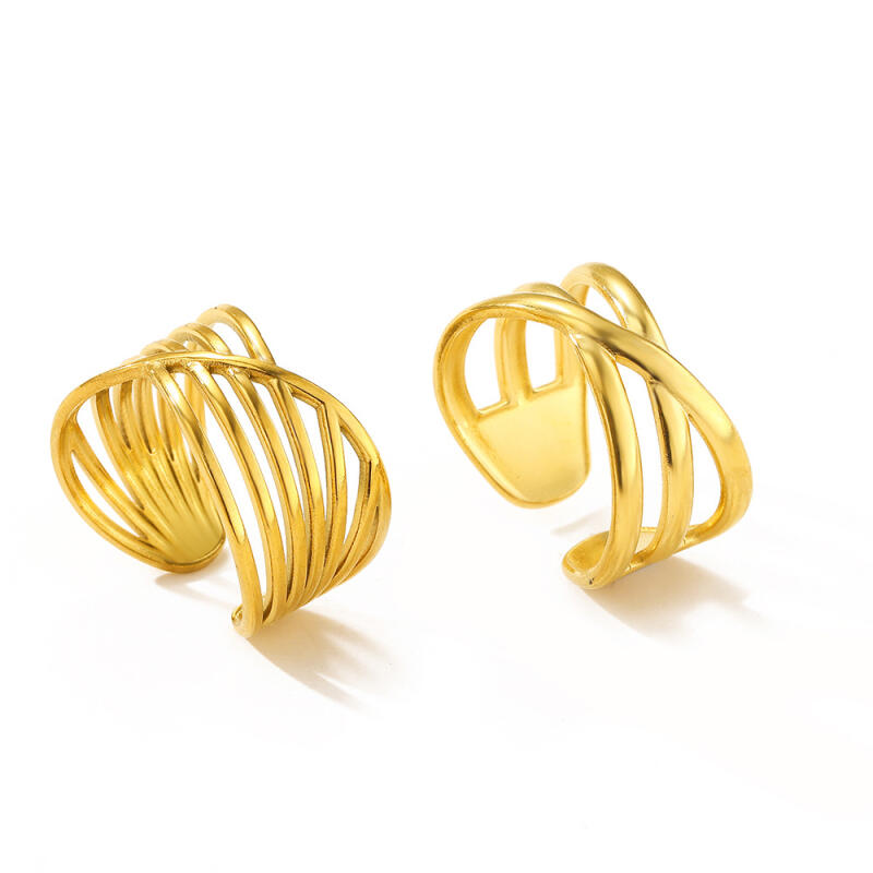 2Pcs/Set Stainless Steel Hollow Opening Rings for Women Men Geometric Irregular Multi-Layer Lines Rings Party Jewelry Wholesale