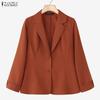 ZANZEA Women Casual Turn Down Collar Long Sleeve Thin Cardigan Blazer