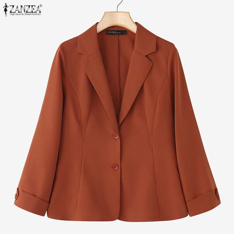 ZANZEA Women Casual Turn Down Collar Long Sleeve Thin Cardigan Blazer
