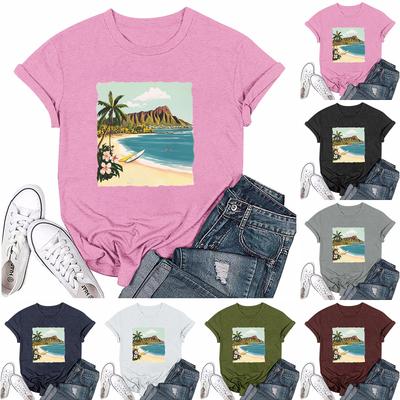 Dam Mode Tryckt Rundhals Kortärmad T-shirt Pullover Topp