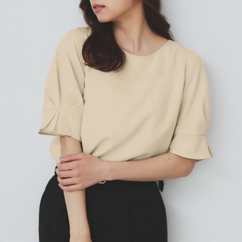 

ZANZEA Women Casual Solid Color Loose Round Neck Half Sleeve Blouse S абрикосовый