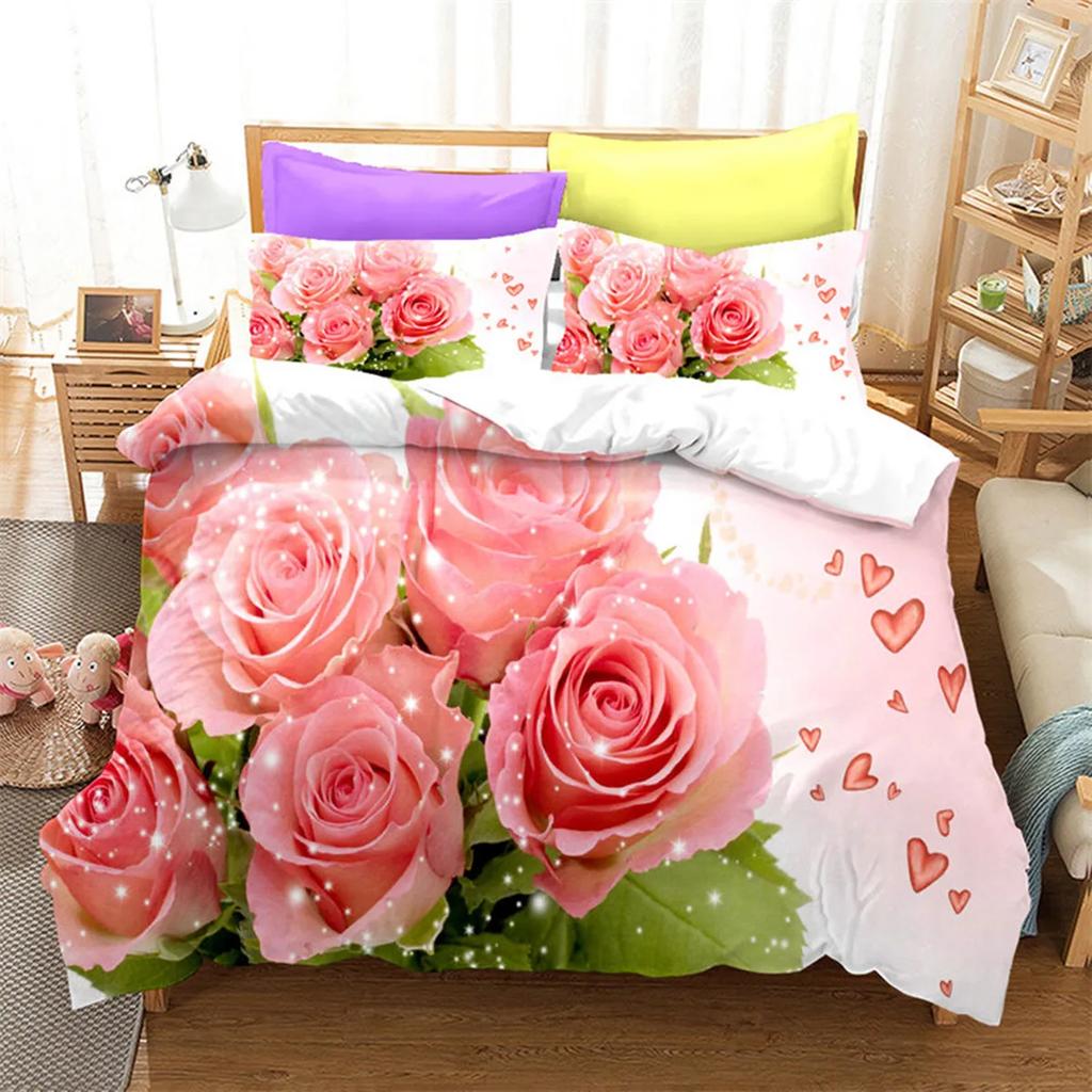 Red Rose Romantic Valentine's Day Floral Soft Duvet Cover for Women Young Girls Valentine's Day Gift Flowers Print Comfortable Quilt Cover Rom Decor