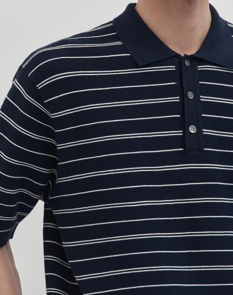 WORK ON BODY OFF Ritme Semi Oversized Cotton Collared Short Sleeve Knit [Navy]