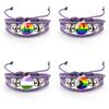 Unique Purple Leather Bracelet With Rainbow Flag Time Gemstone For Men And Women