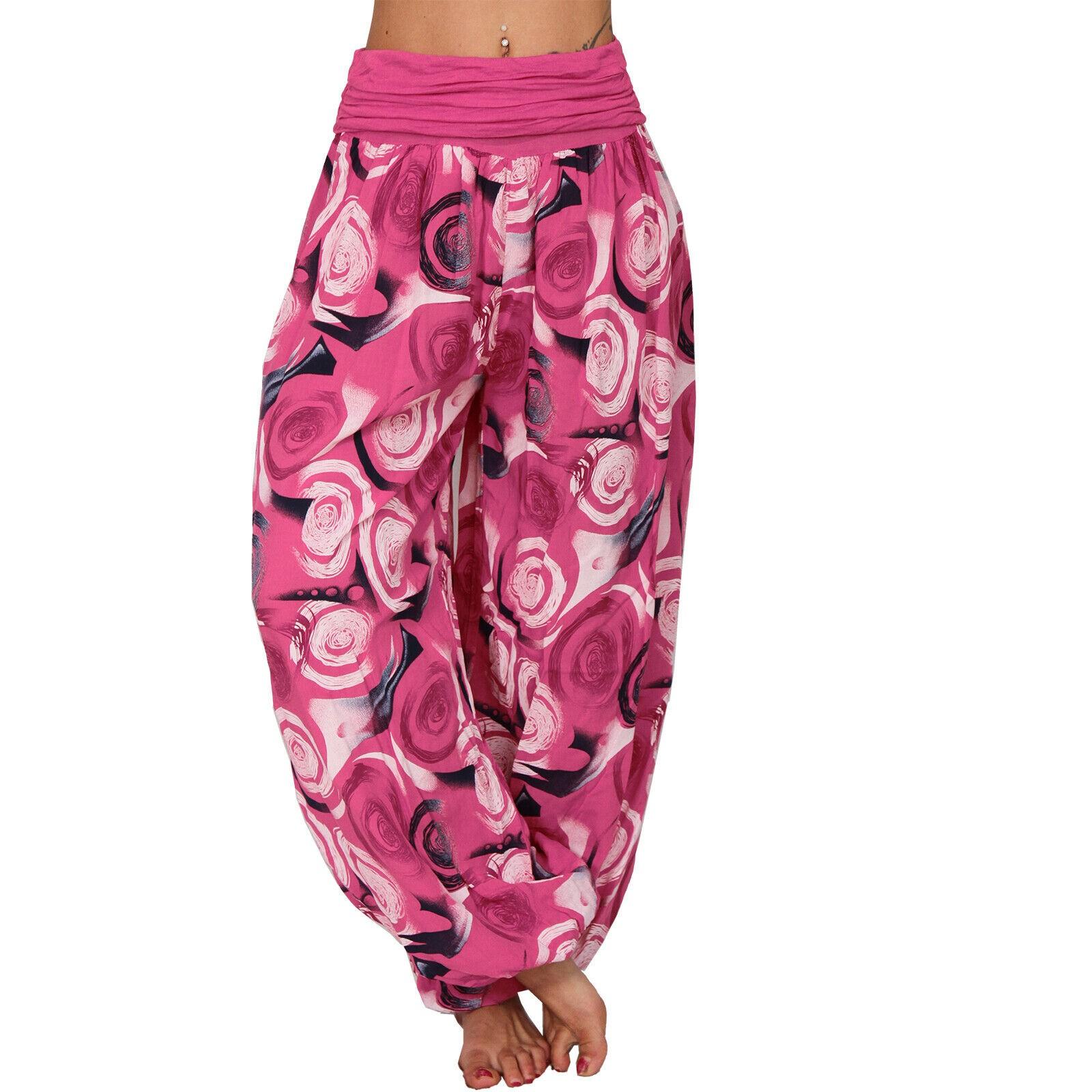 

Women Casual Plus Size Print Elastic Waist Straight Loose Haren Long Pants XXXXXL