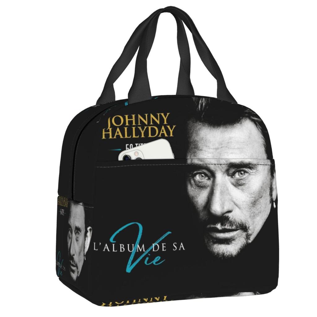 Sac à déjeuner isotherme personnalisé Johnny Hallyday Chanteur de Rock Français pour Pique-nique en Plein Air Réutilisable Glacière Thermique Boîte Bento Femmes Enfants