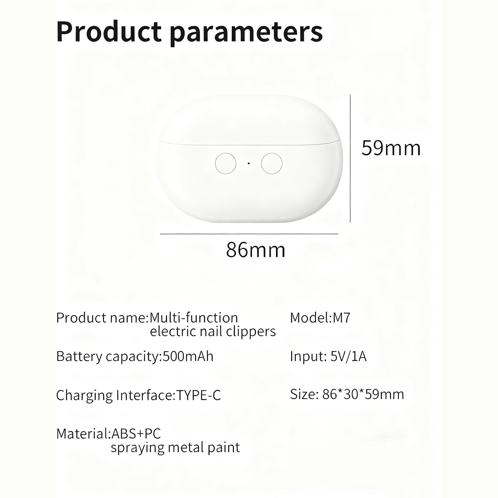

Автоматический триммер для маникюра и педикюра, зарядка Type-C, электрическая полировка ногтей со светом, безопасные кусачки для ногтей для взрослых и пожилых белый