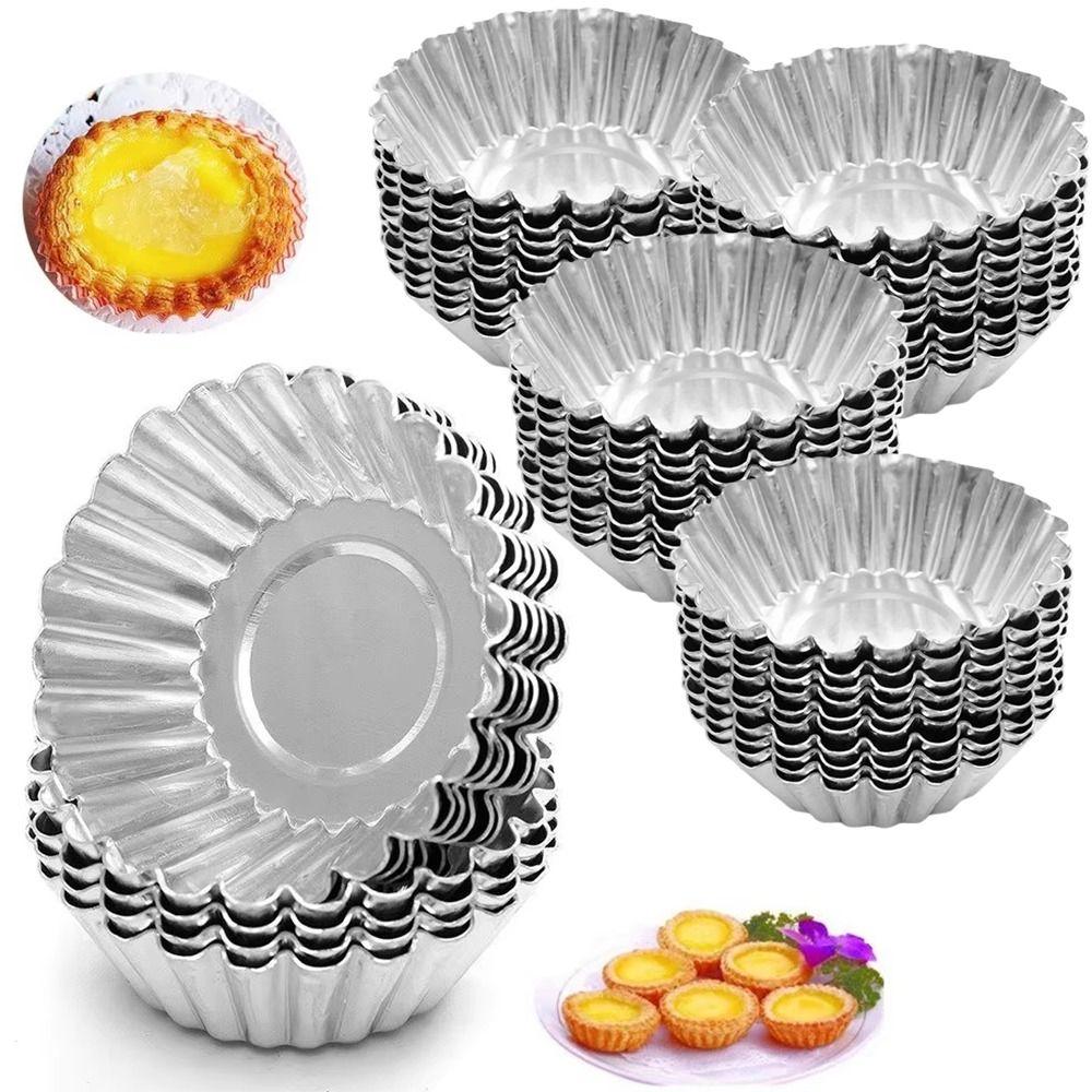 50Pcs Aluminium Zinc Zinc Alloy Tart Muffin Molds Reusable Kitchen Baking Mold  Bakery Accessories