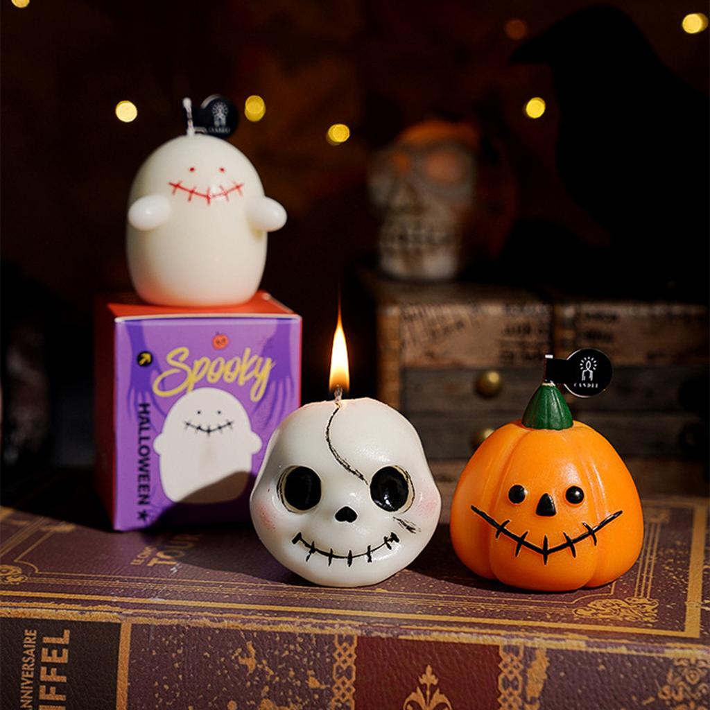 Halloween 13Pcs Scented Candles Set Spooky Pumpkin Ghost Skull Soy Wax DecorAutumn Festive Home Gifts Trio