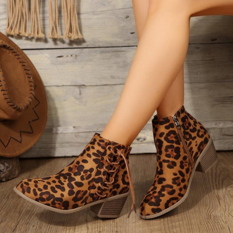 Foreign trade large size leopard print side strap fashion boots autumn and winter new short women's boots go out versatile spot women