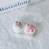 Kawai Pink Rabbit Cow Fox  Bear Pattern Contact Lens with Tweezer Suction Stick Girls Portable Contact Lenses Box Container