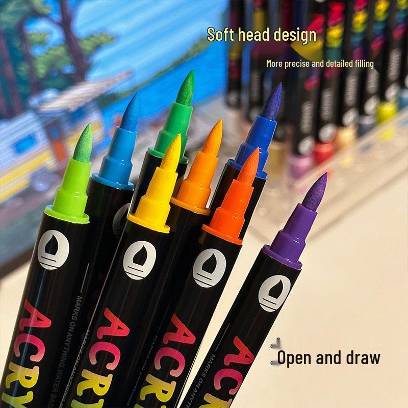 Dual-Ended Two-Color Acrylic Markers Set - 72 Colors for Kids' Painting & Doodling