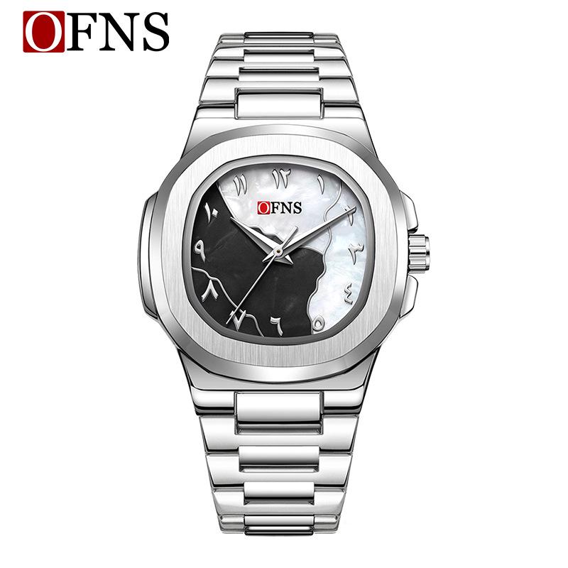 OFNS Men's Double Dial Quartz Square Watch - 30M Waterproof with Arabic Numerals, Ideal for Casual and Business Wear