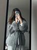 2025 A/W Women's French Tweed Short Coat with Fur Cuffs, V-neck, and Tie-waist - Solid Color.