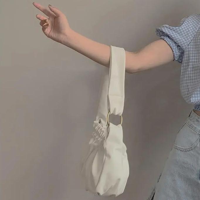 WTEMPO Simple Black White Cloud Bags Women Faux Leather Folds Handbags Casual Versatile Soft Commuter Underarm Bags