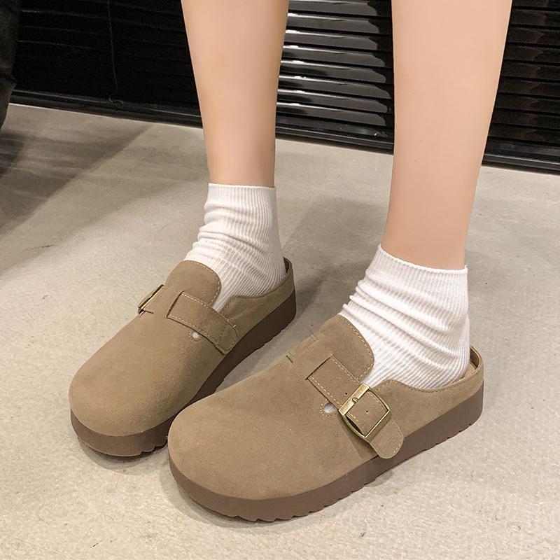 

Женские тапочки на толстой подошве, сандалии на платформе, повседневные сабо для девушек, летние туфли с закрытым носком и открытой спиной, большие размеры EU:42