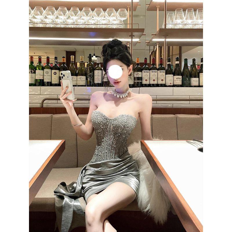 

Sexy Hot Girl Sequined Tube Top Dress Women s Summer Elegant Inner Wear Slim Fit Bottoming Bodycon Birthday Short Dress Dress S