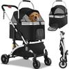 Foldable 3-in-1 Dog Cat Stroller, Pet Stroller with 360° Wheels, Storage Basket, Mesh Window, Cup Holder